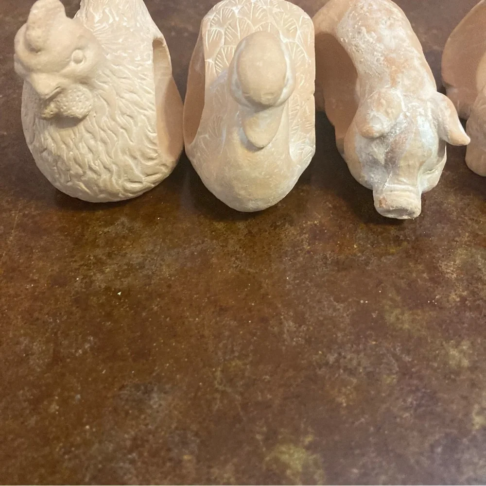 Set of 6 Terra Cotta White Washed Animal Napkin Rings